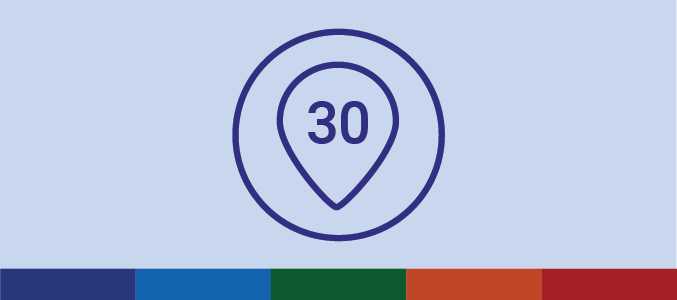 Icon of a location pin with the number 30 within.